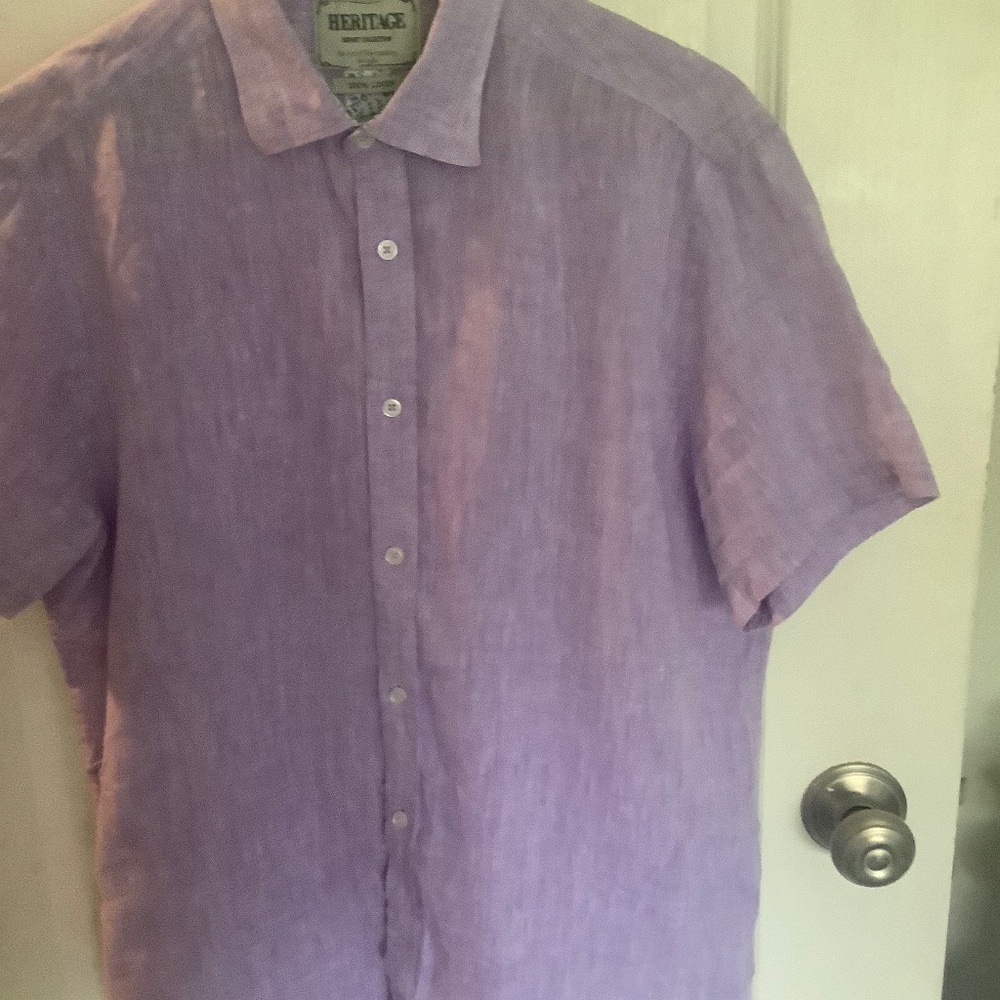 Mens purple linen short sleeve shirt Medium